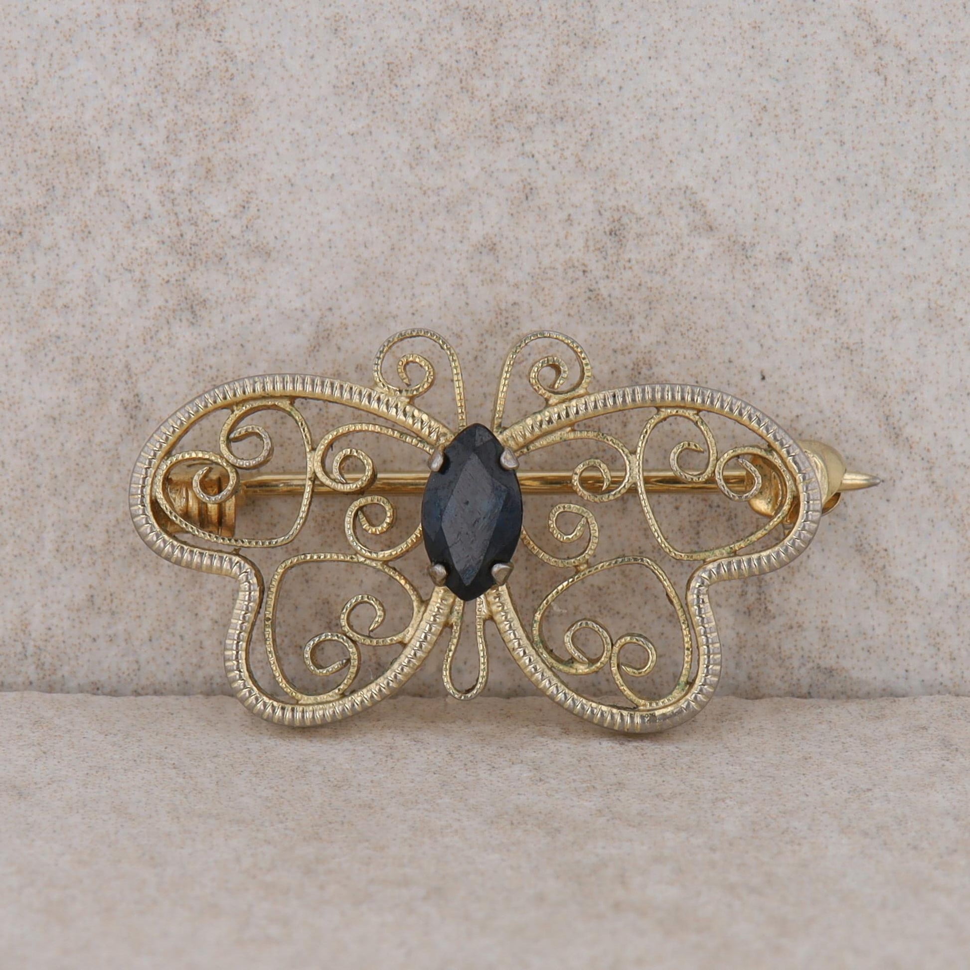 14k G/F Yellow Butterfly and Sapphire Pin