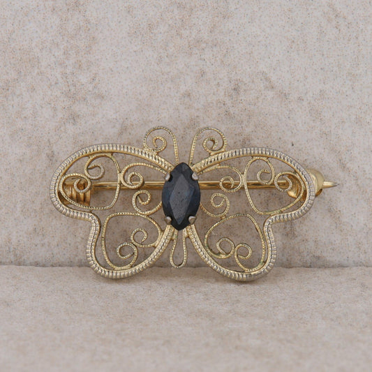 14k G/F Yellow Butterfly and Sapphire Pin