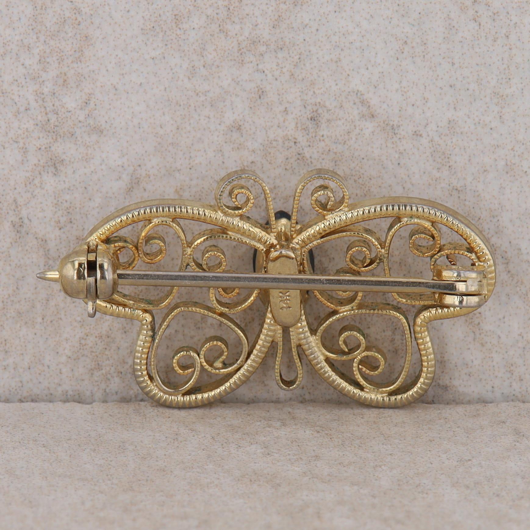 14k G/F Yellow Butterfly and Sapphire Pin