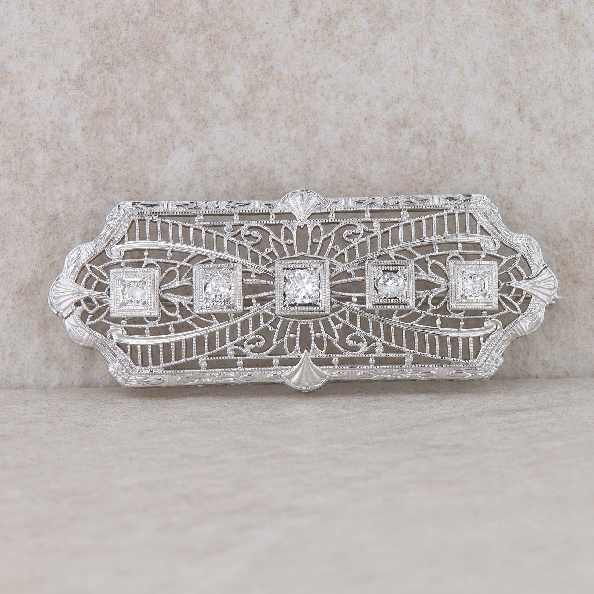 14k White Gold Diamond Vintage/Art Deco Style Brooch