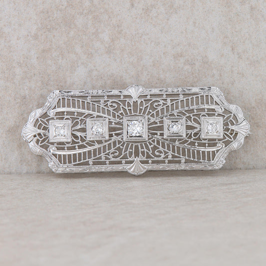 14k White Gold Diamond Vintage/Art Deco Style Brooch