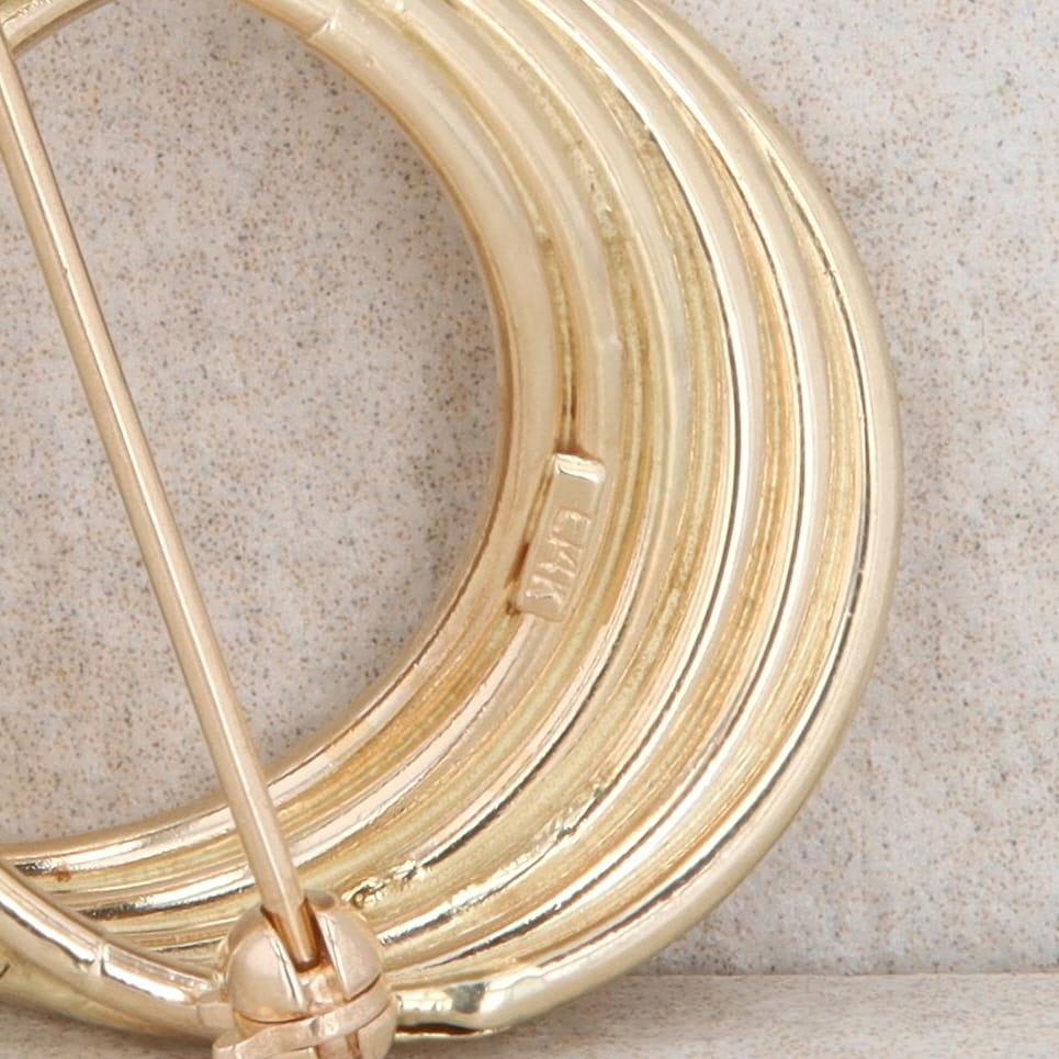 14k Yellow Gold Six Ribbed Twisted Round Brooch 2.7g