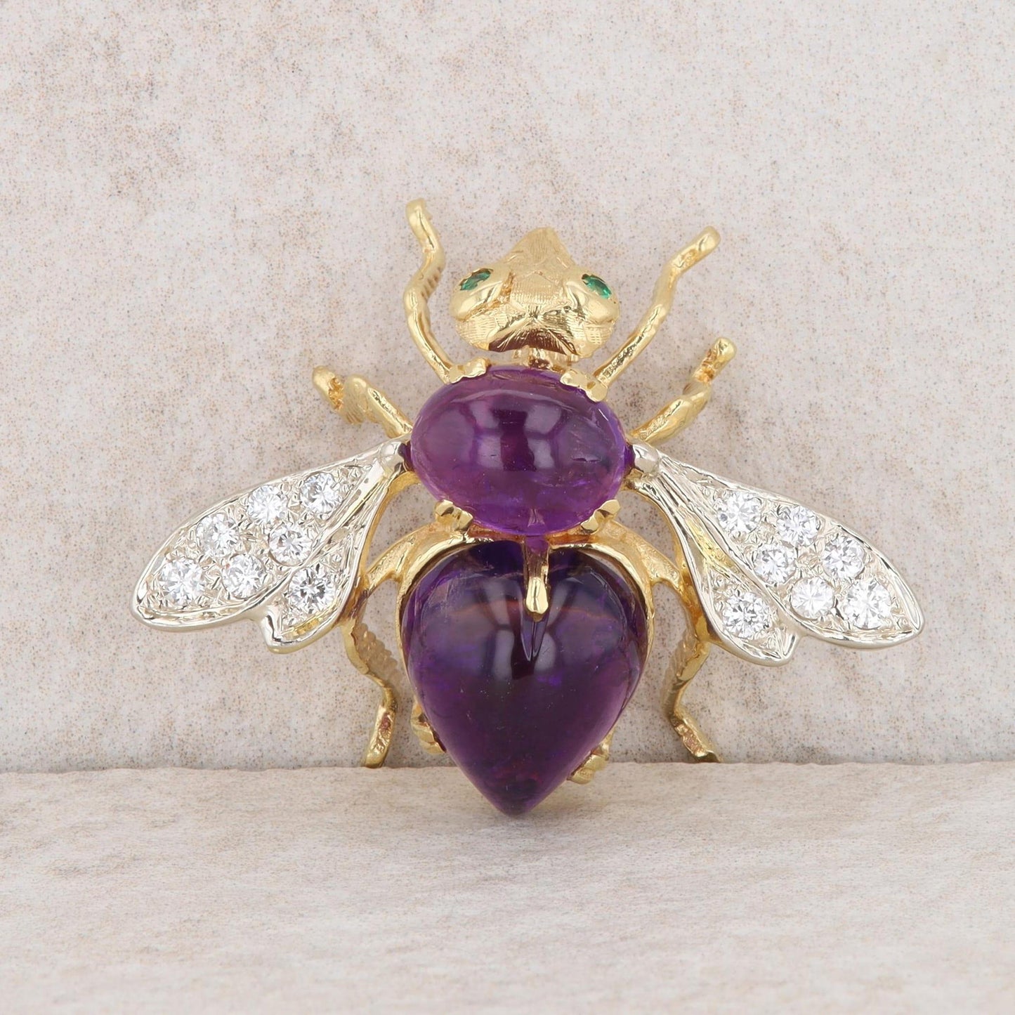 18k Yellow Gold Amethyst and Diamond Bee Brooch