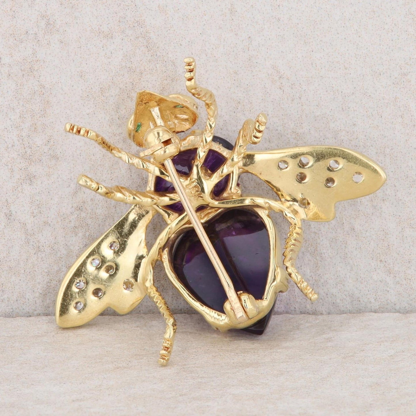 18k Yellow Gold Amethyst and Diamond Bee Brooch