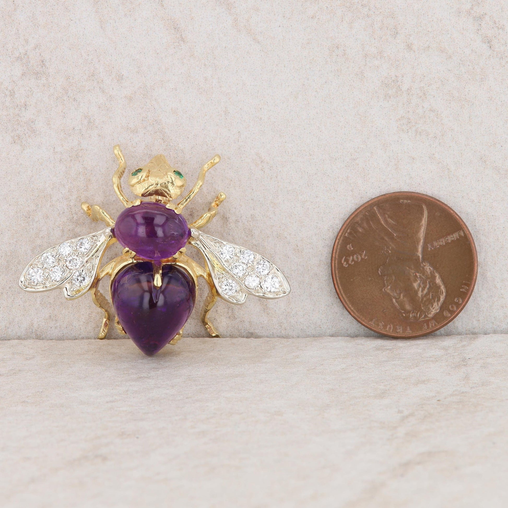 18k Yellow Gold Amethyst and Diamond Bee Brooch