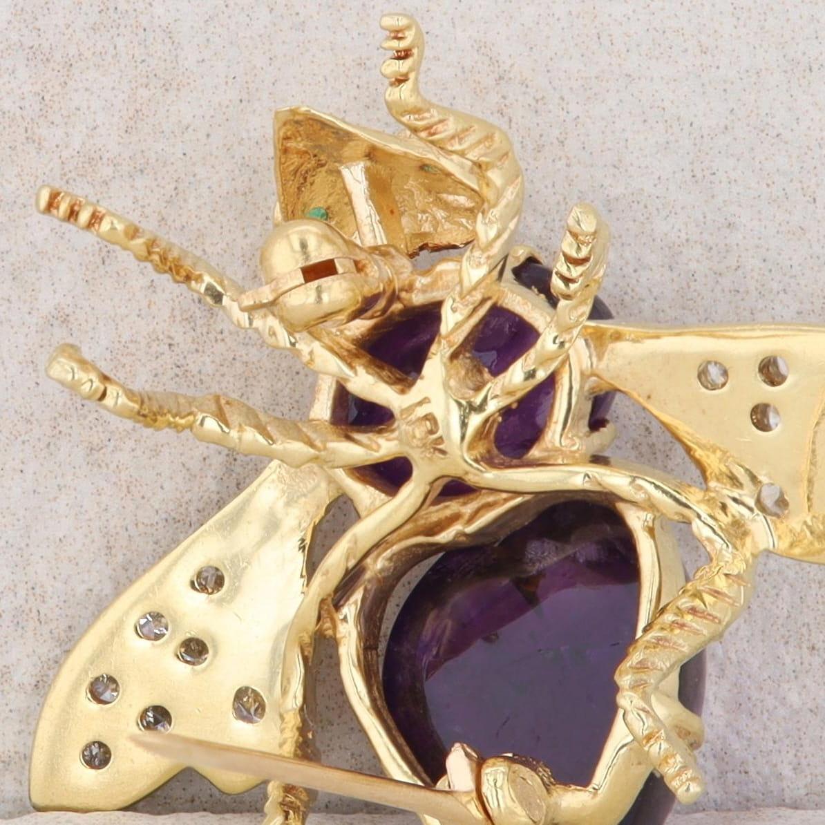 18k Yellow Gold Amethyst and Diamond Bee Brooch