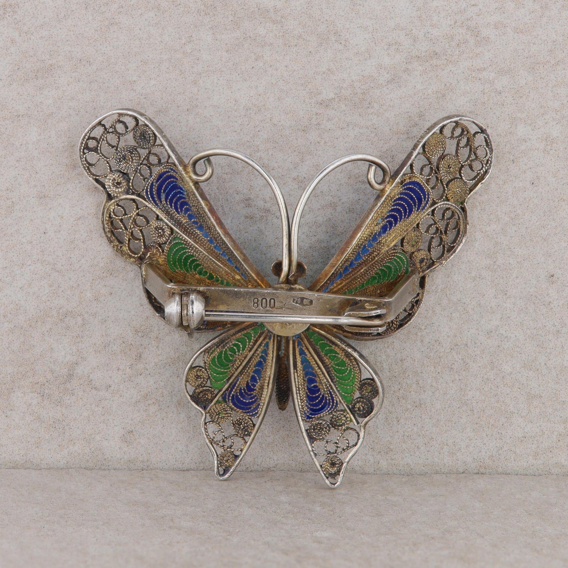 European Silver Enamel Butterfly Brooch