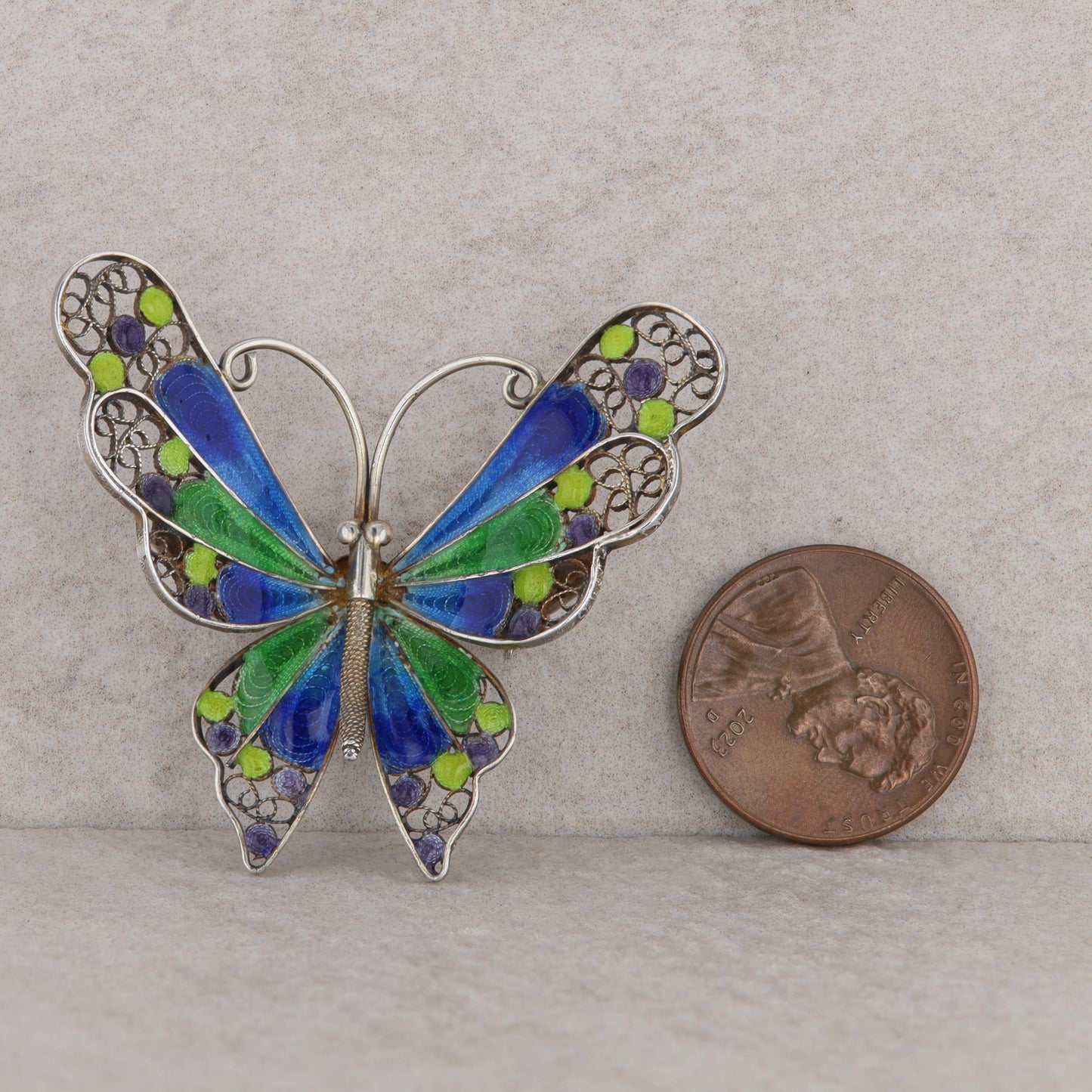 European Silver Enamel Butterfly Brooch