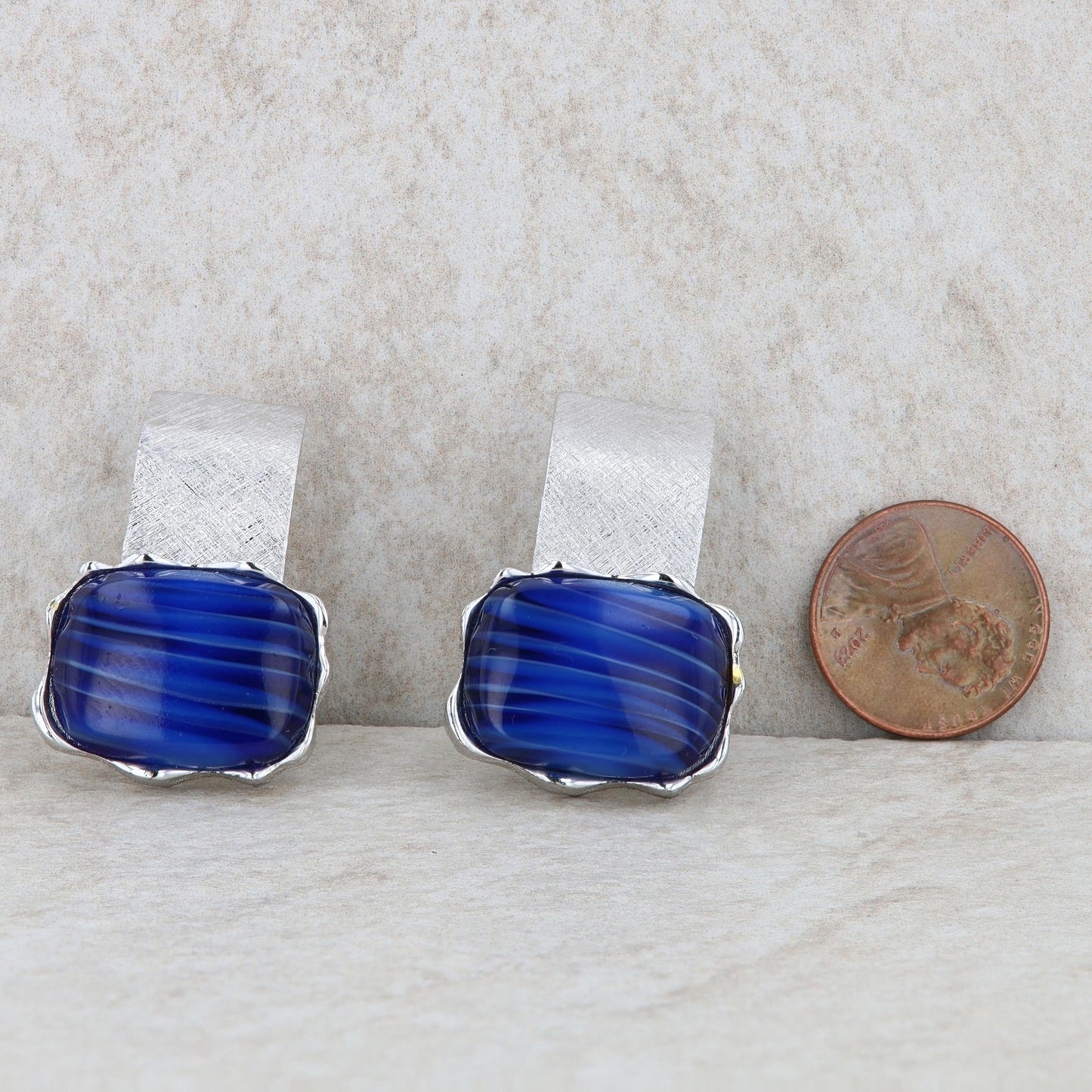 Silver Tone Dante Blue Glass Colored Cufflinks