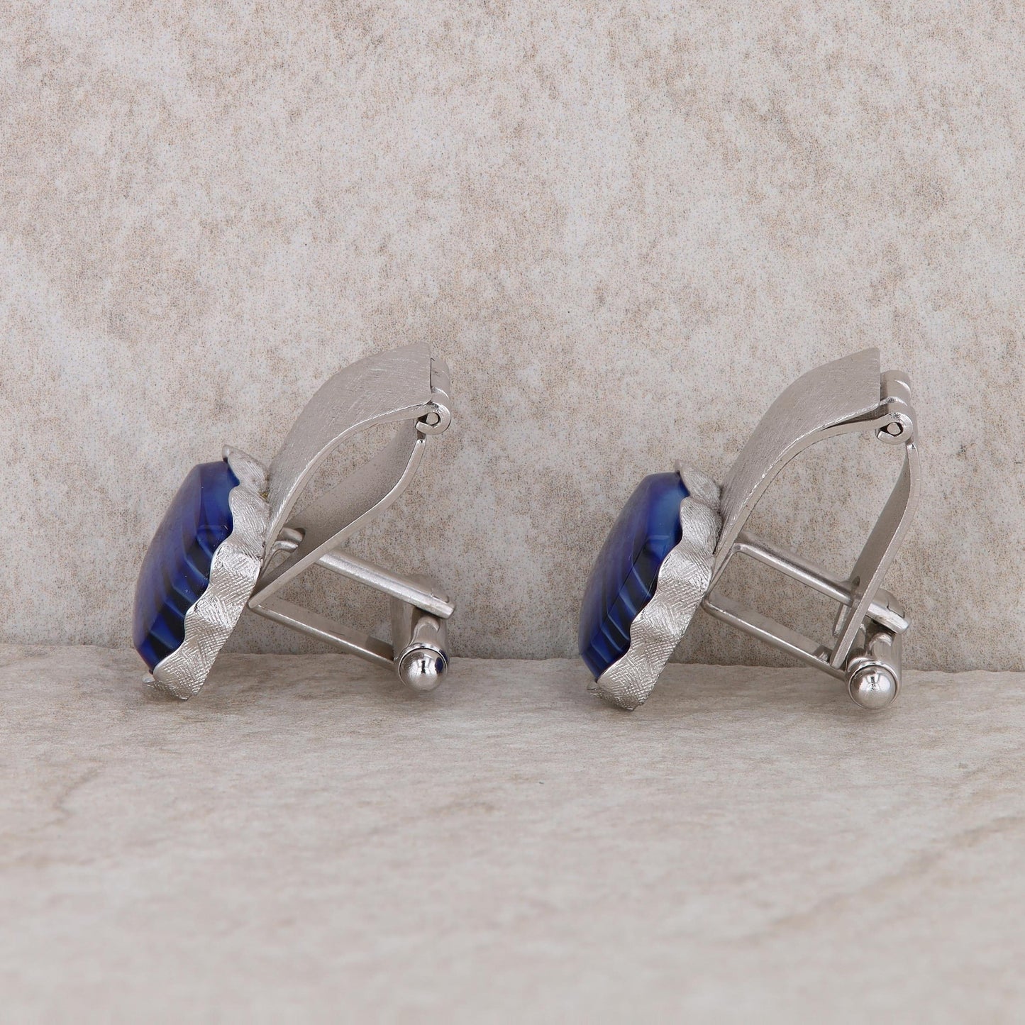 Silver Tone Dante Blue Glass Colored Cufflinks