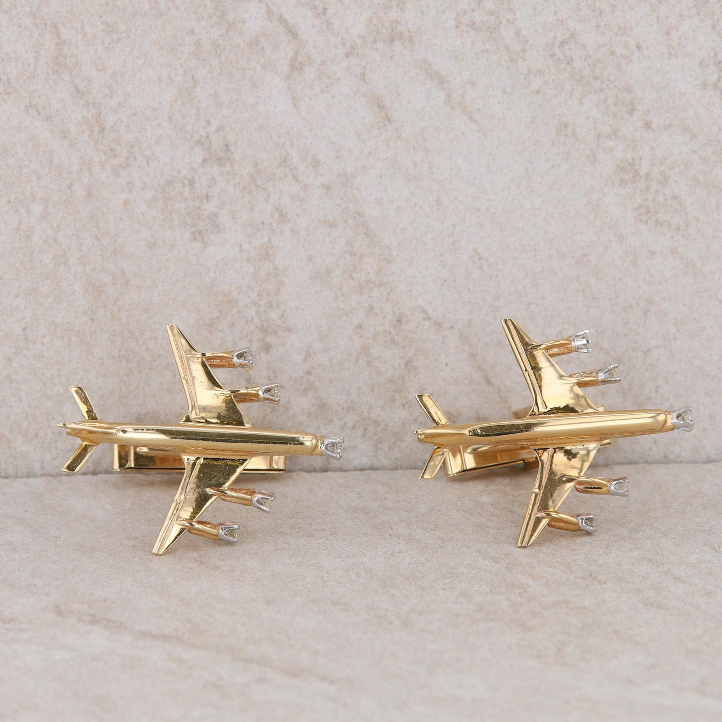 14k Yellow Gold Diamond Airplane Cufflinks