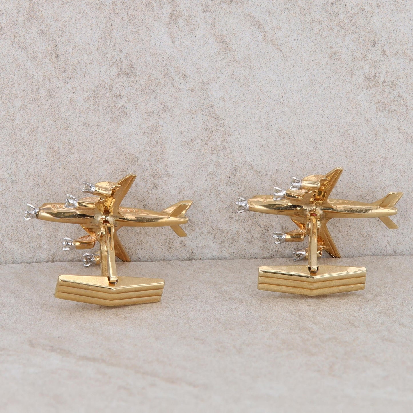 14k Yellow Gold Diamond Airplane Cufflinks