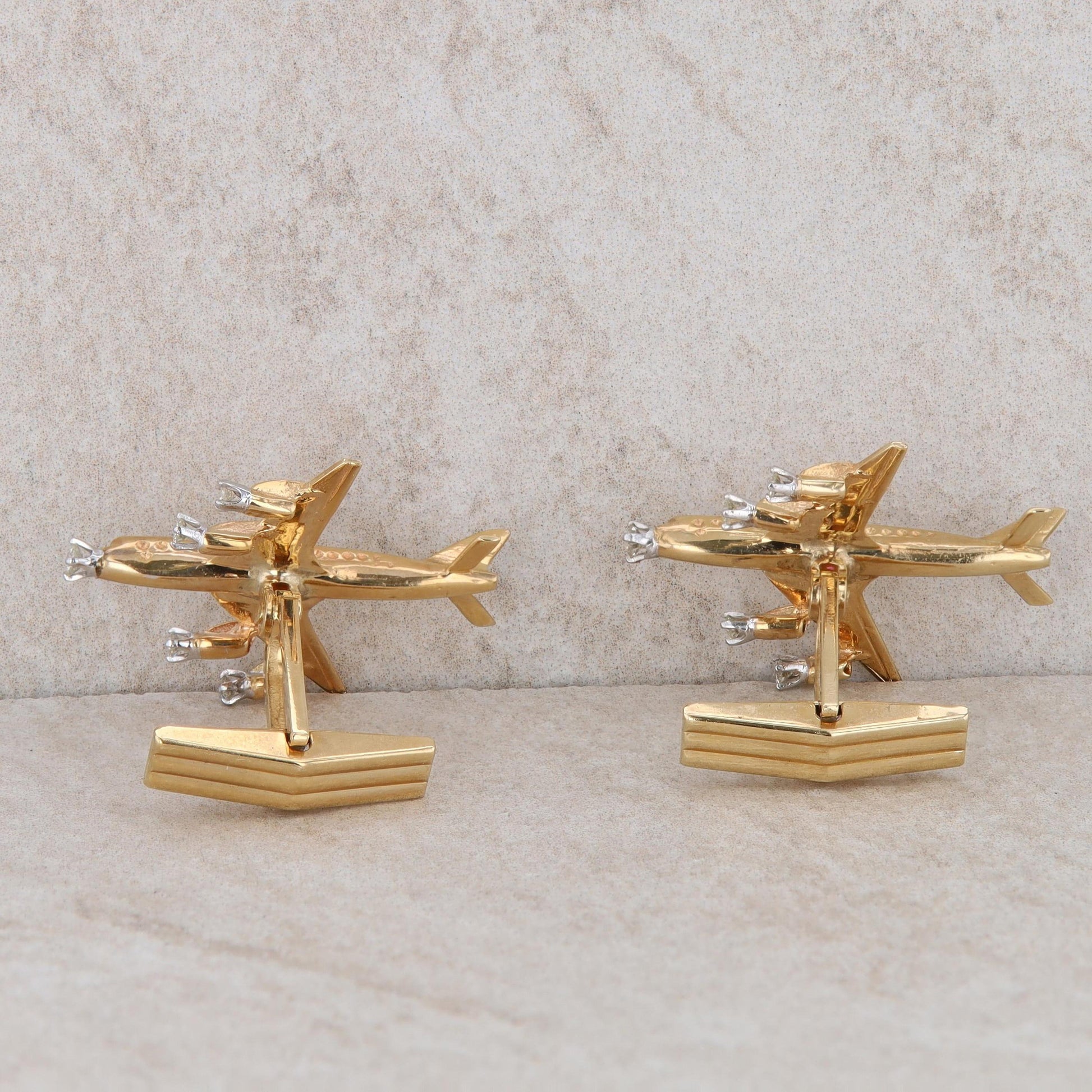 14k Yellow Gold Diamond Airplane Cufflinks