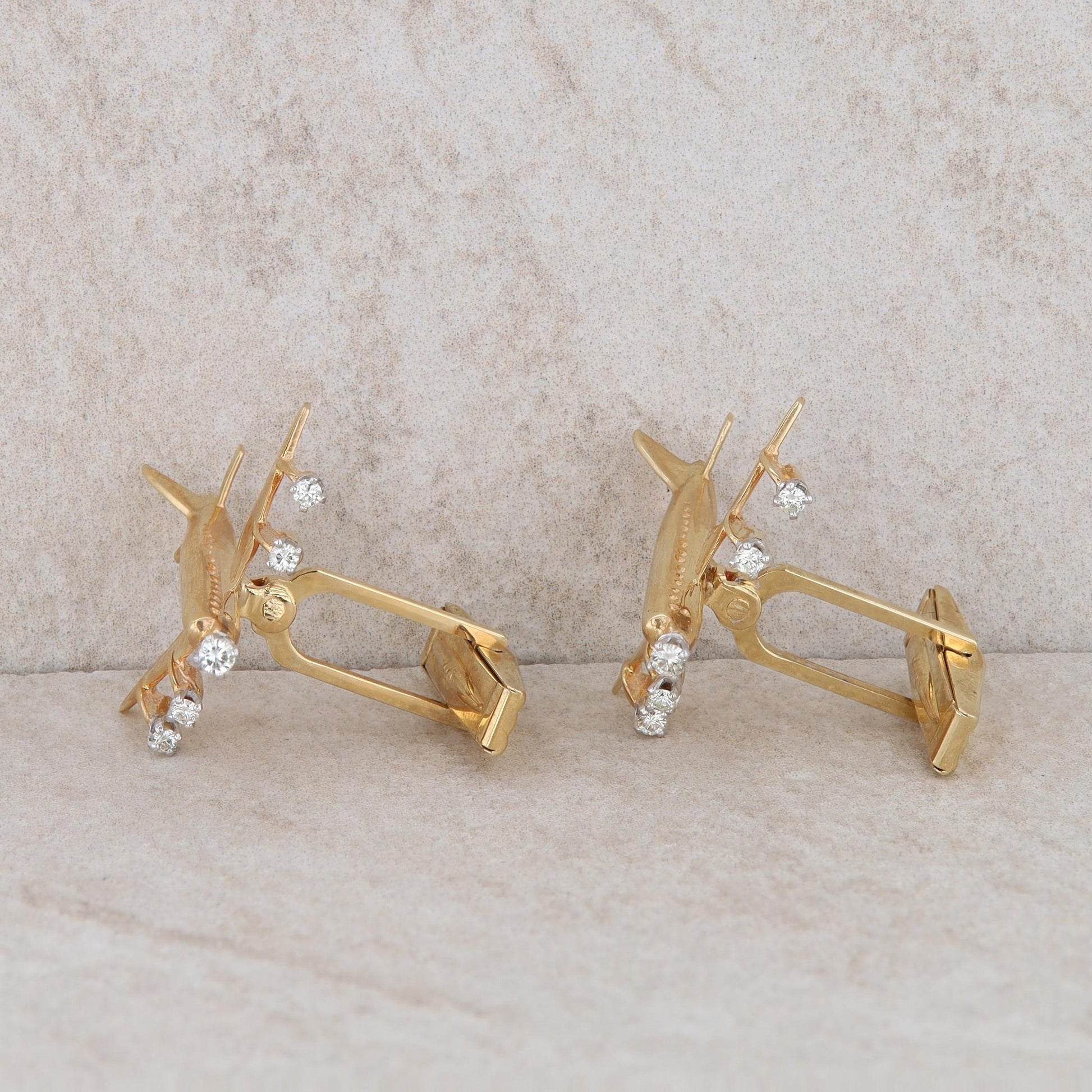 14k Yellow Gold Diamond Airplane Cufflinks