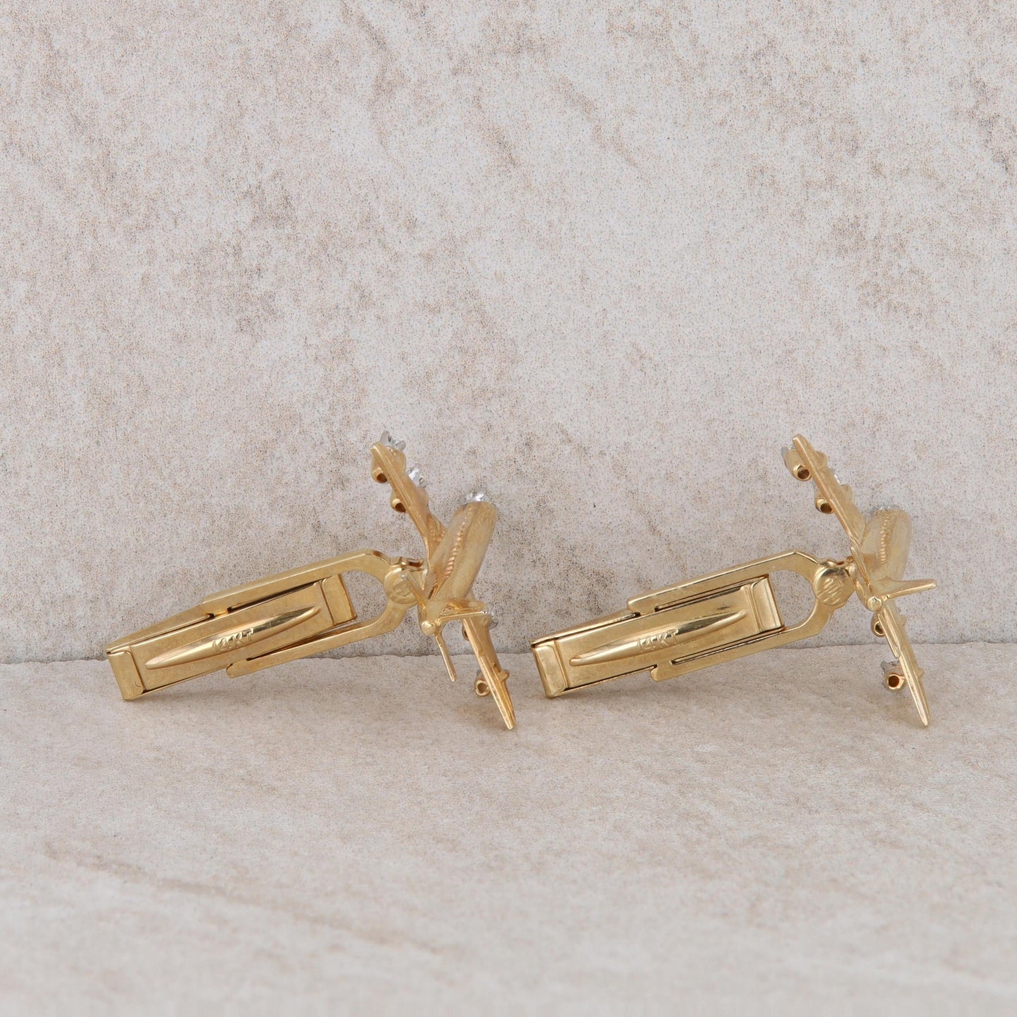 14k Yellow Gold Diamond Airplane Cufflinks