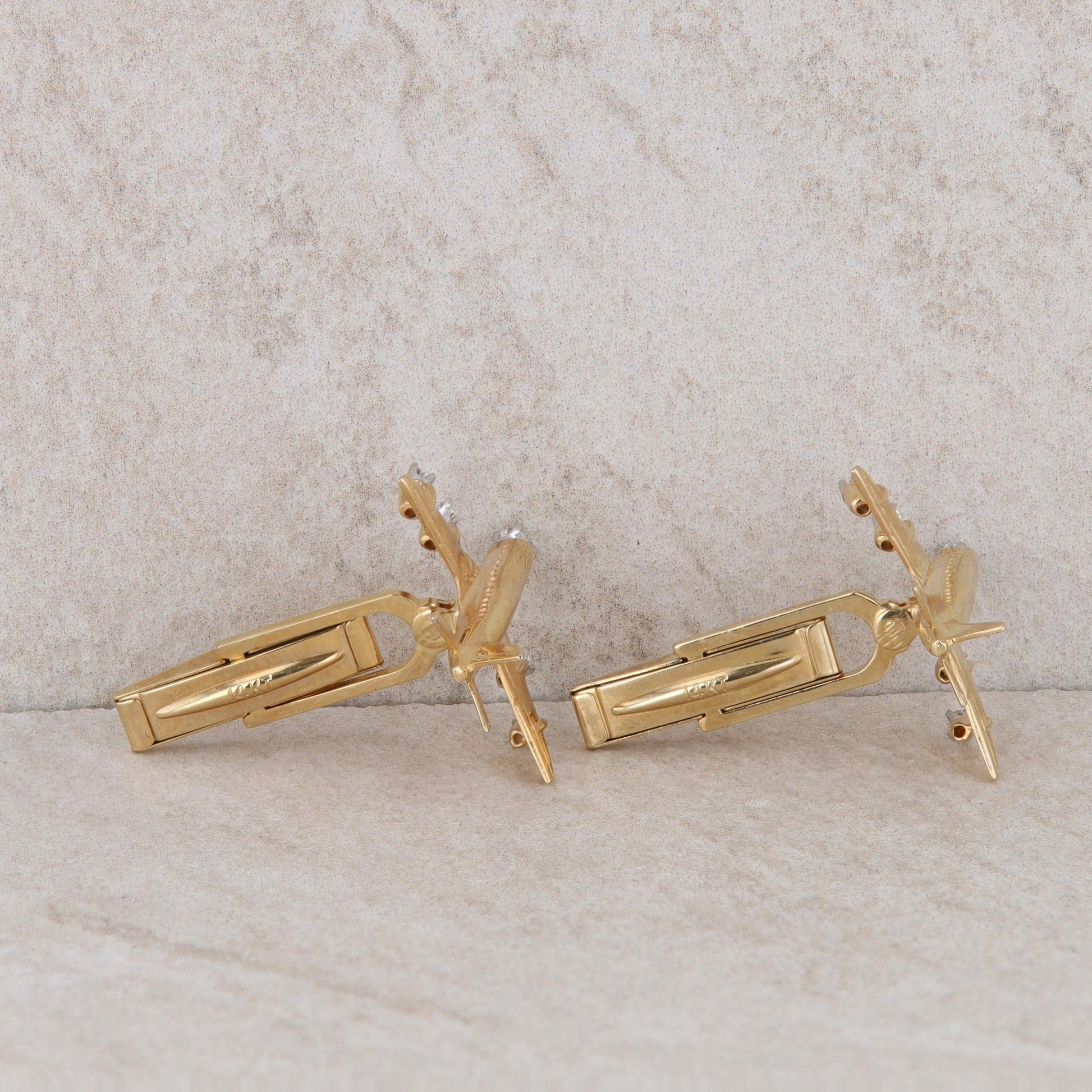 14k Yellow Gold Diamond Airplane Cufflinks