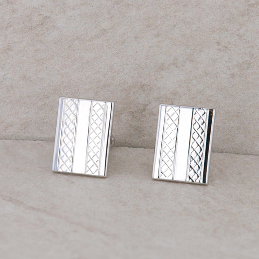 Silver Tone Swank Men's Rectangular Cufflinks with Engraved Texture