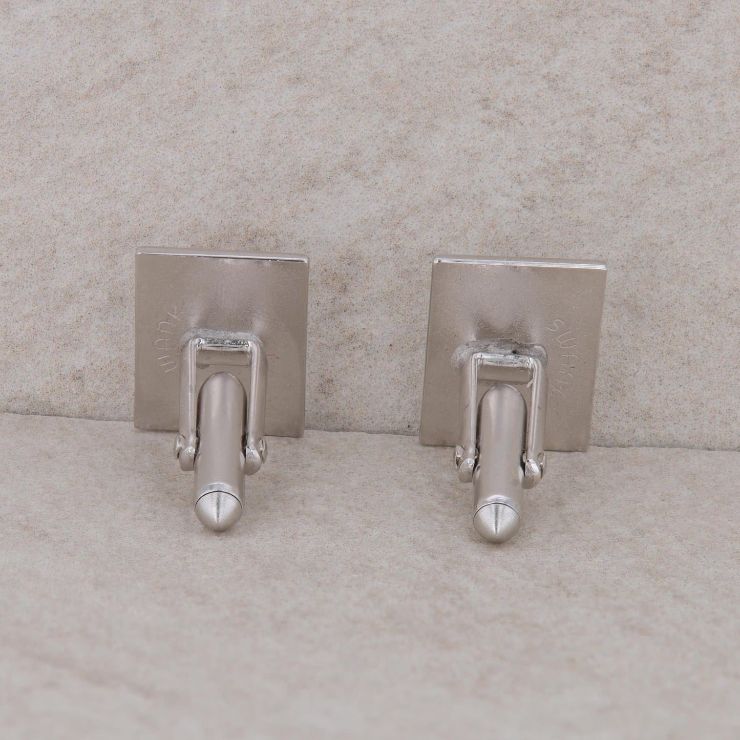 Silver Tone Swank Men's Rectangular Cufflinks with Engraved Texture