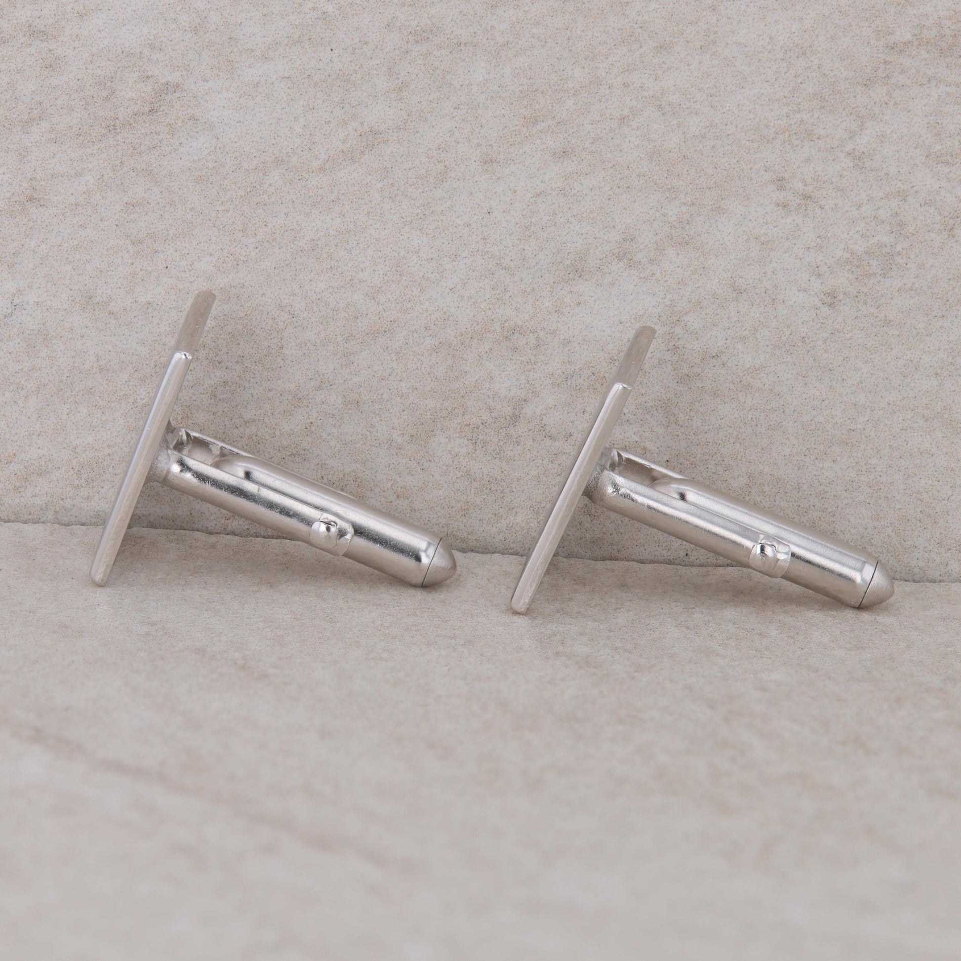 Silver Tone Swank Men's Rectangular Cufflinks with Engraved Texture