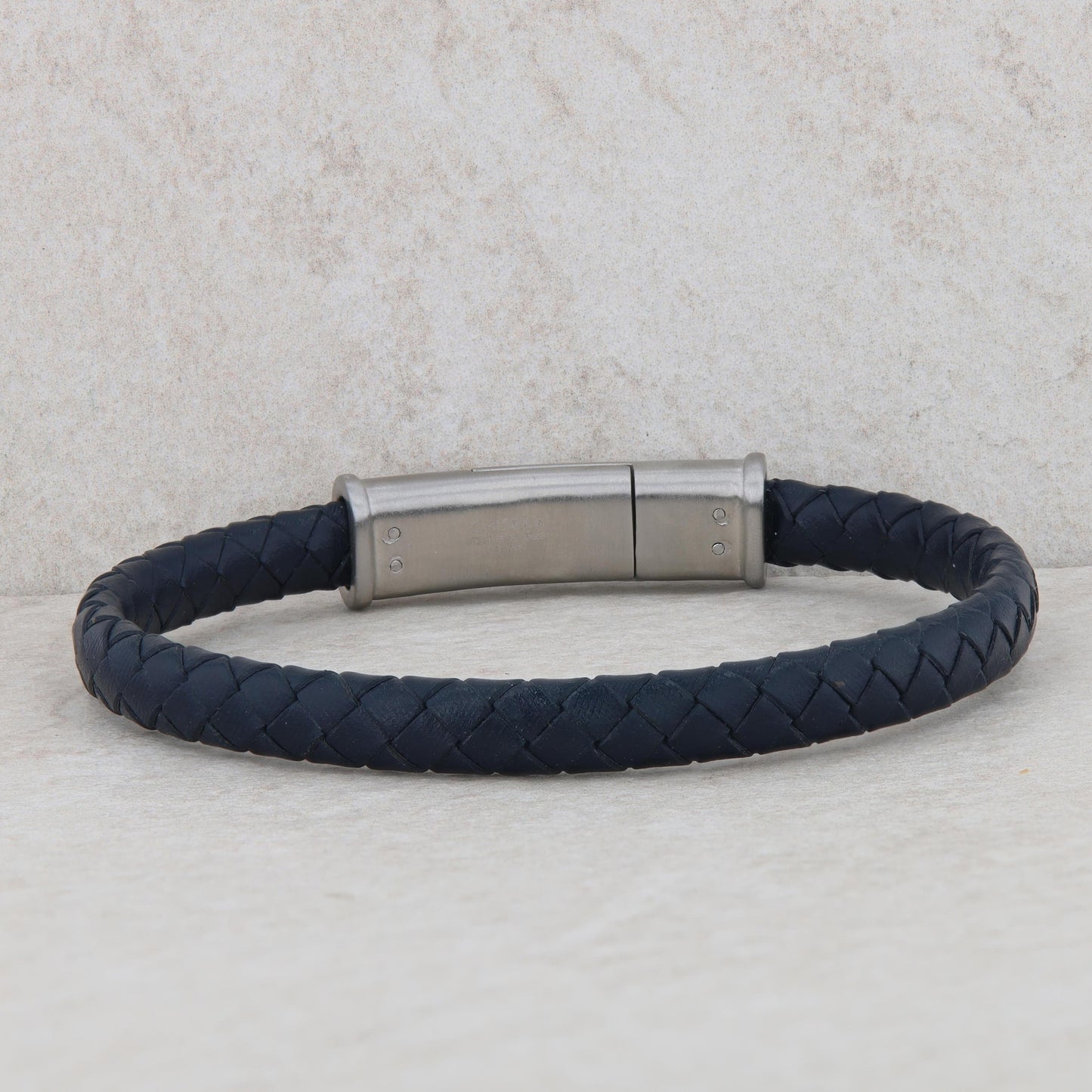 Sterling Silver Men's Braided Blue Leather Bracelet