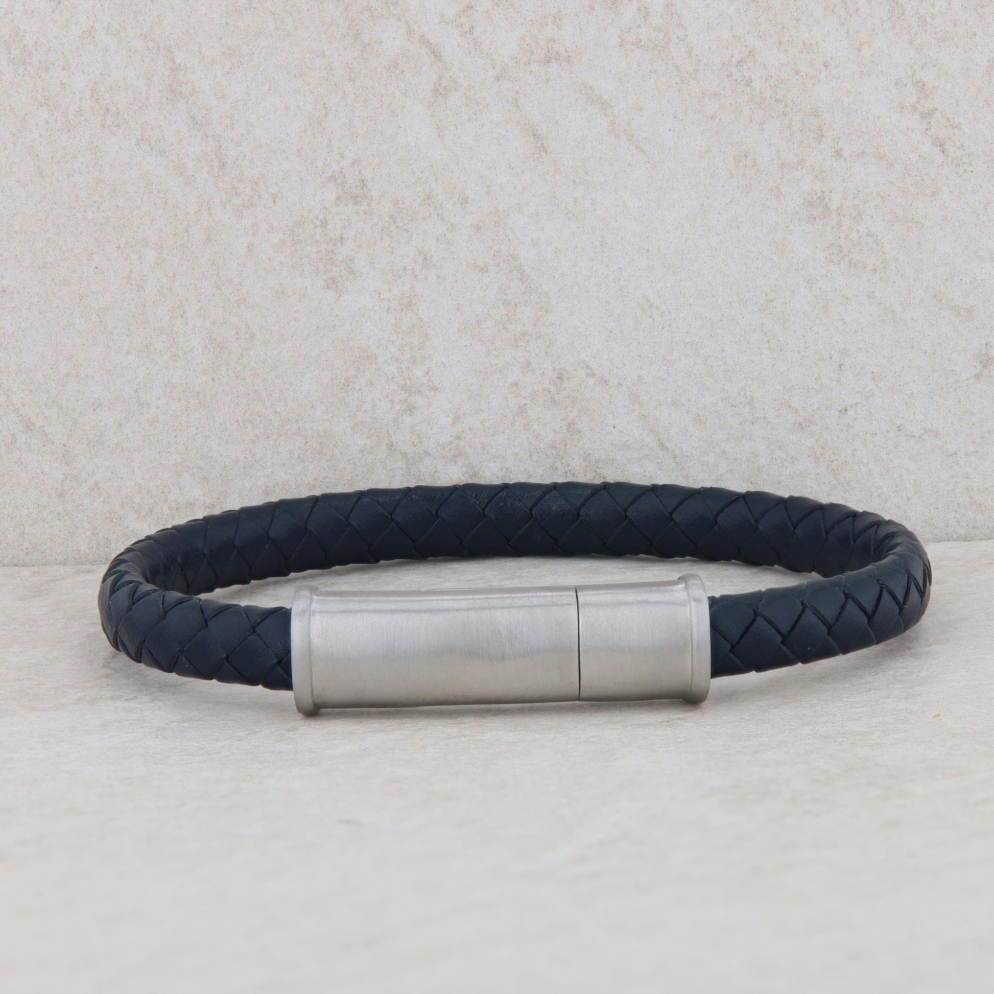 Sterling Silver Men's Braided Blue Leather Bracelet