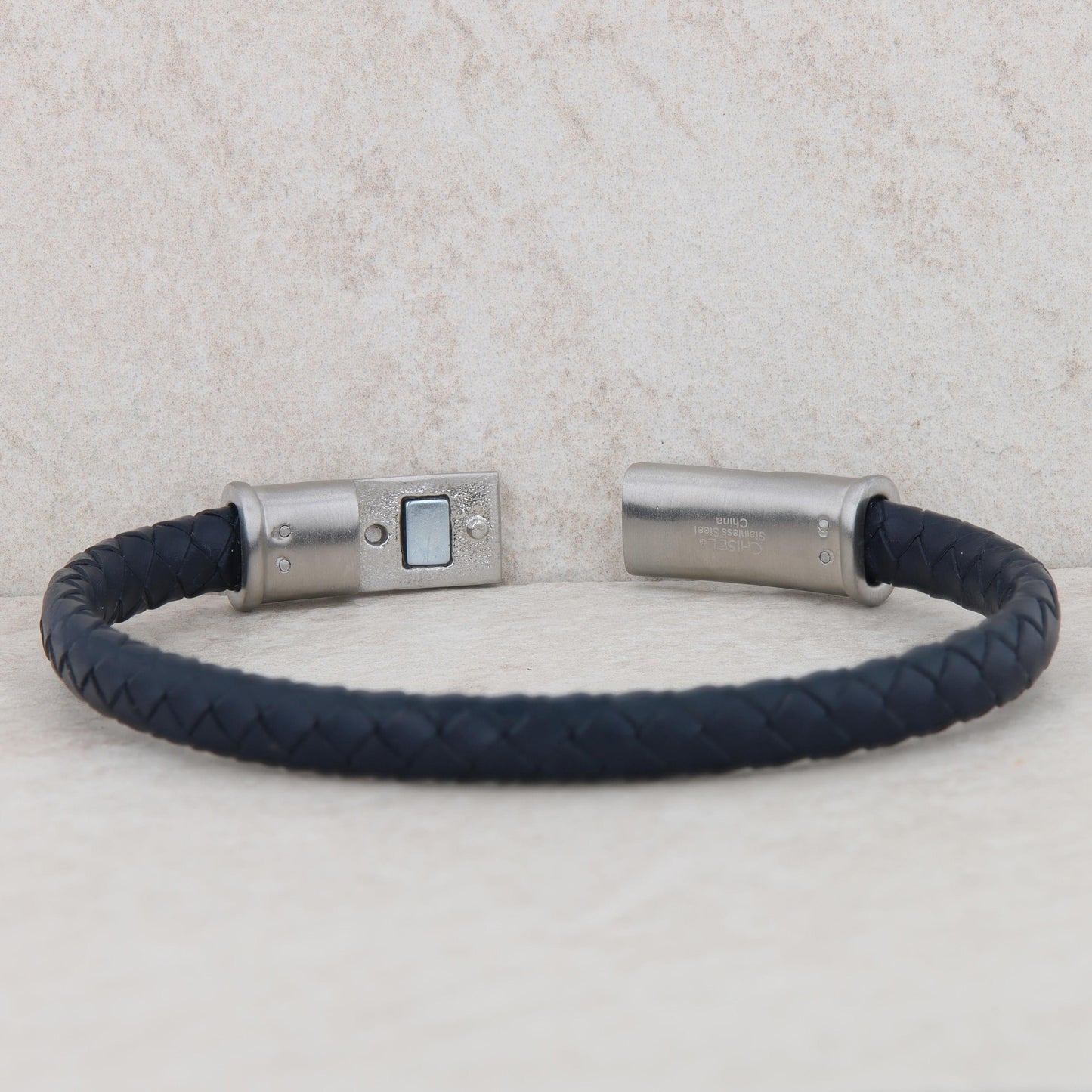 Sterling Silver Men's Braided Blue Leather Bracelet