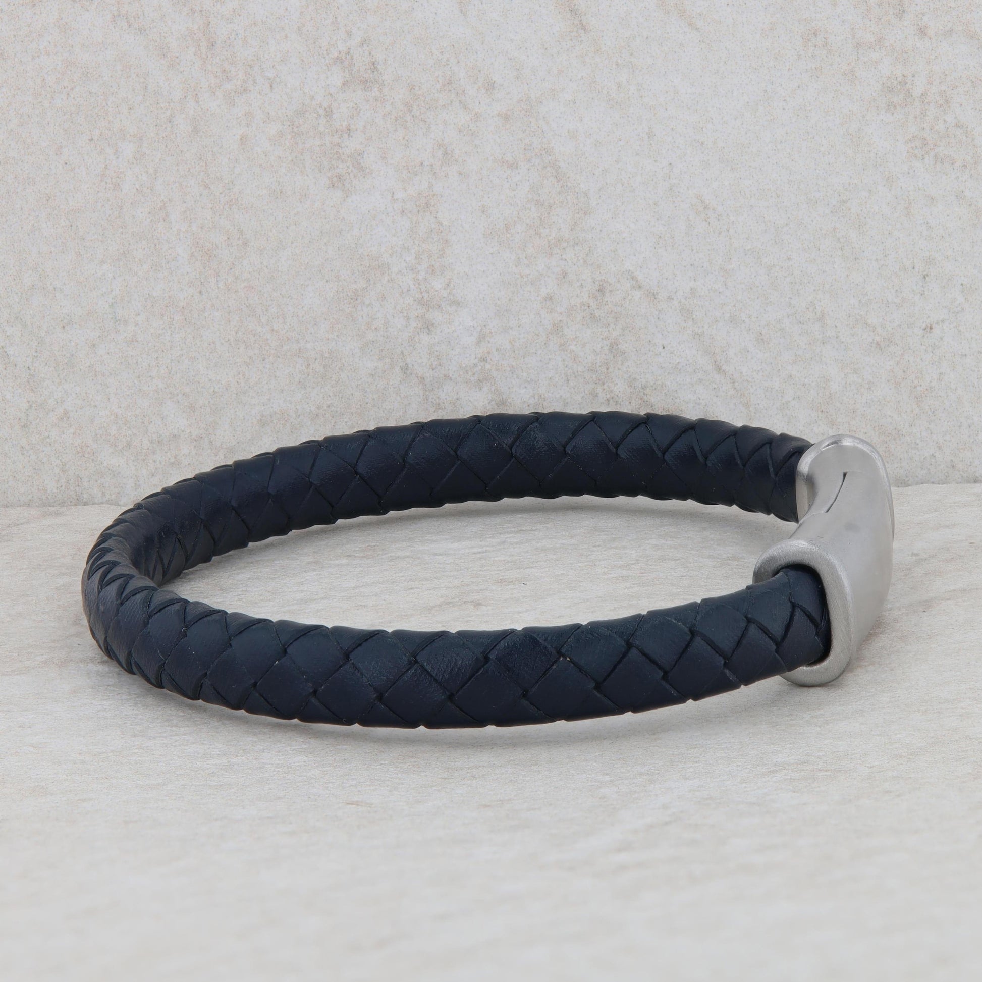 Sterling Silver Men's Braided Blue Leather Bracelet