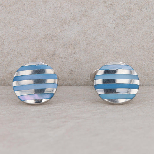 Sterling Silver Brooks Brothers Mother of Pearl Striped Cufflinks