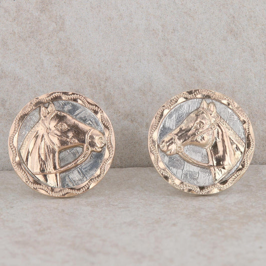10k Rose Gold And Sterling Silver Textured Horse Men's Cufflinks