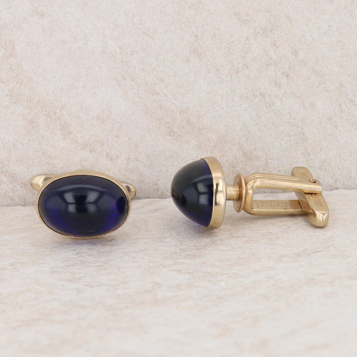 Gold Tone Oval Blue Cabochon Men's Cufflinks, Hickok USA