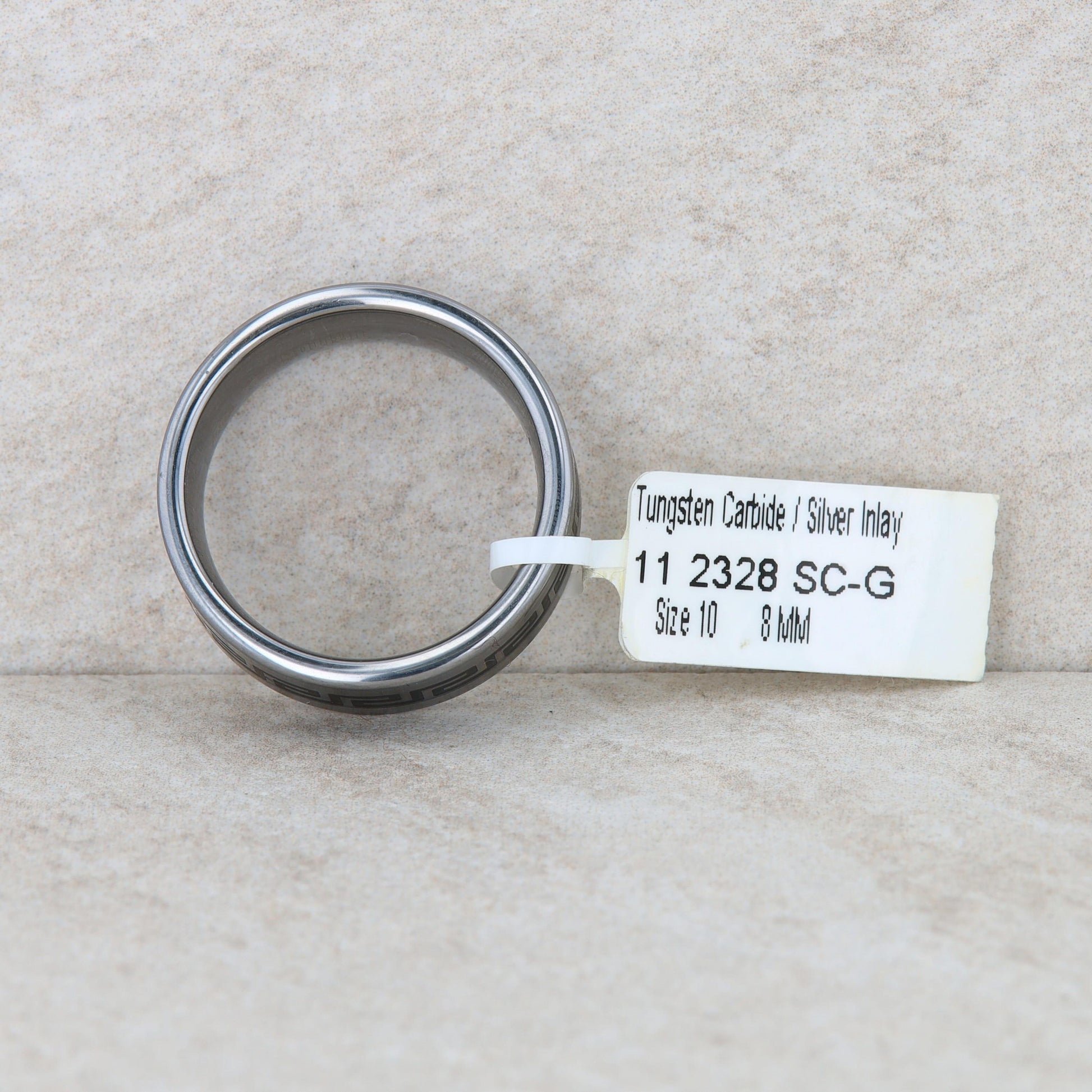 Men's Tungsten Carbide Frederick Goldman 'Triton' Silver Inlay Greek Key Band