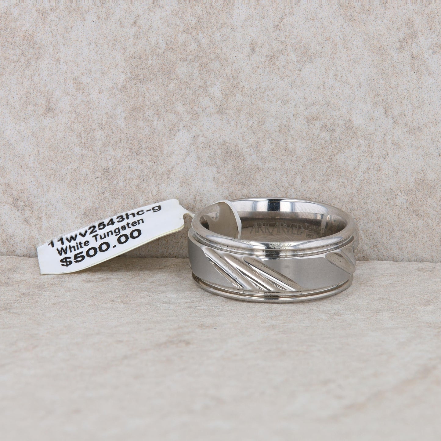 Men's Art Carved 'Newfield' White Tungsten Band