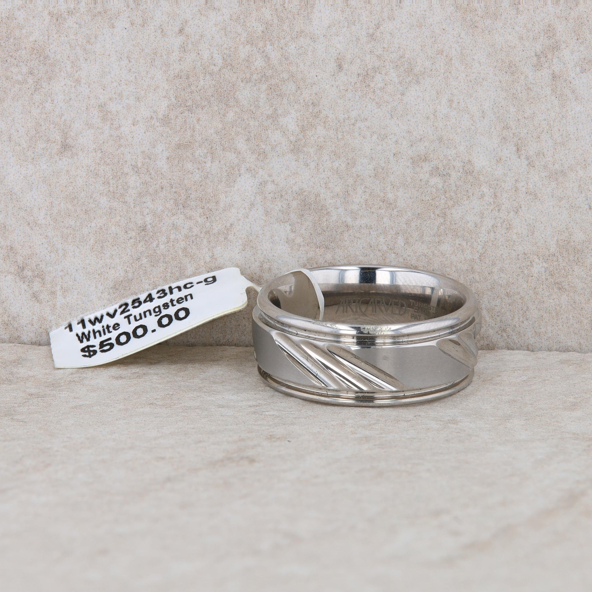 Men's Art Carved 'Newfield' White Tungsten Band