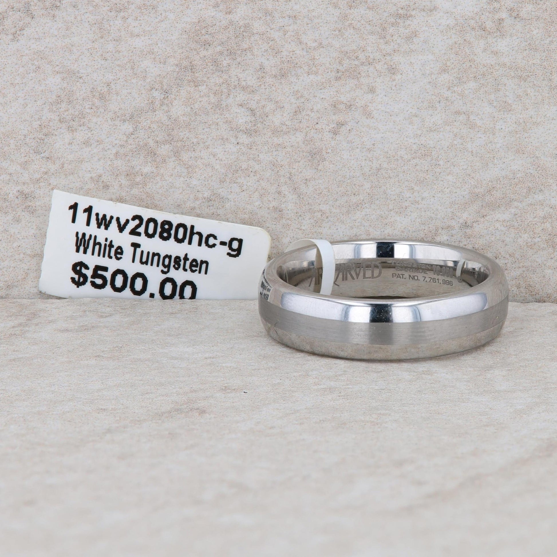 Men's Art Carved White Tungsten Wedding Band