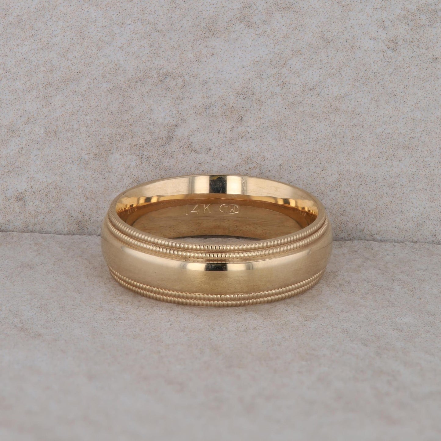 14k Yellow Gold Men's Double Milgrain Wedding Band 7.65g