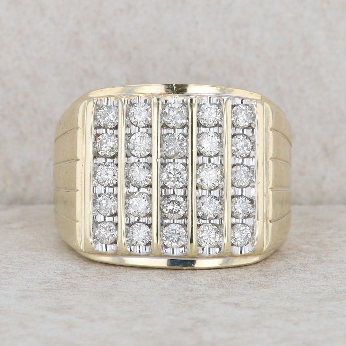 10k Yellow Gold Men's Diamond Five Row Ring