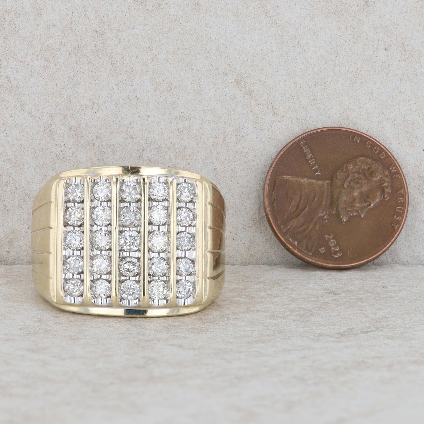 10k Yellow Gold Men's Diamond Five Row Ring