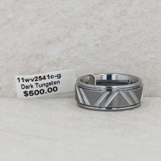 Men's Art Carved Dark Tungsten 'Livingston' Wedding Band