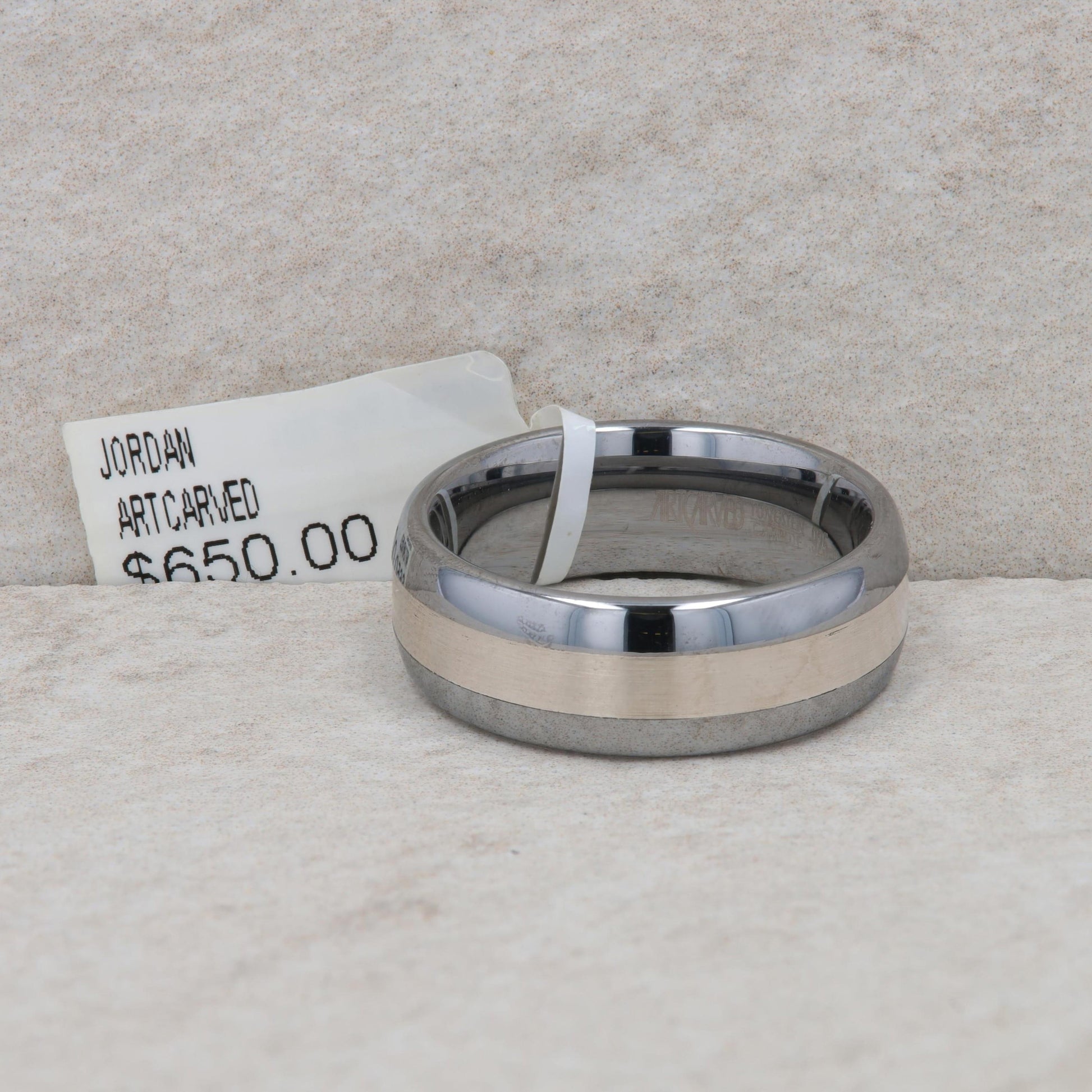 Men's Art Carved Tungsten and Silver Inlay 'Jordan' Wedding Band