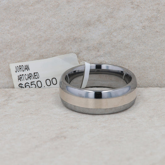 Men's Art Carved Tungsten and Silver Inlay 'Jordan' Wedding Band