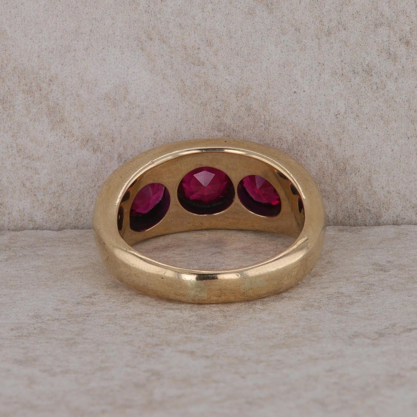 14k Yellow Gold Men's Synthetic Corundum Ruby Three Stone Ring