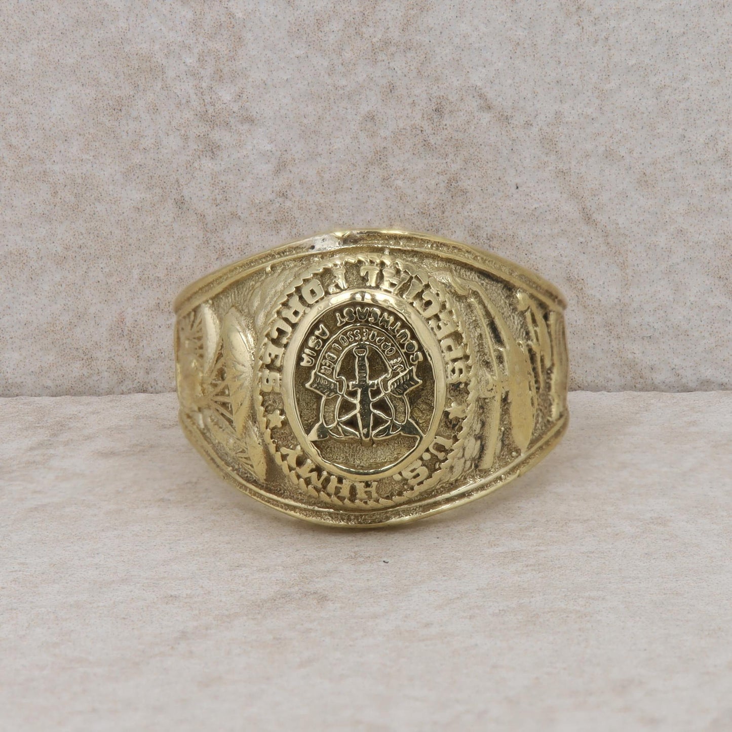 10k Yellow Gold U.S. Army Special Forces Men's Signet Class Style Ring 14.43g