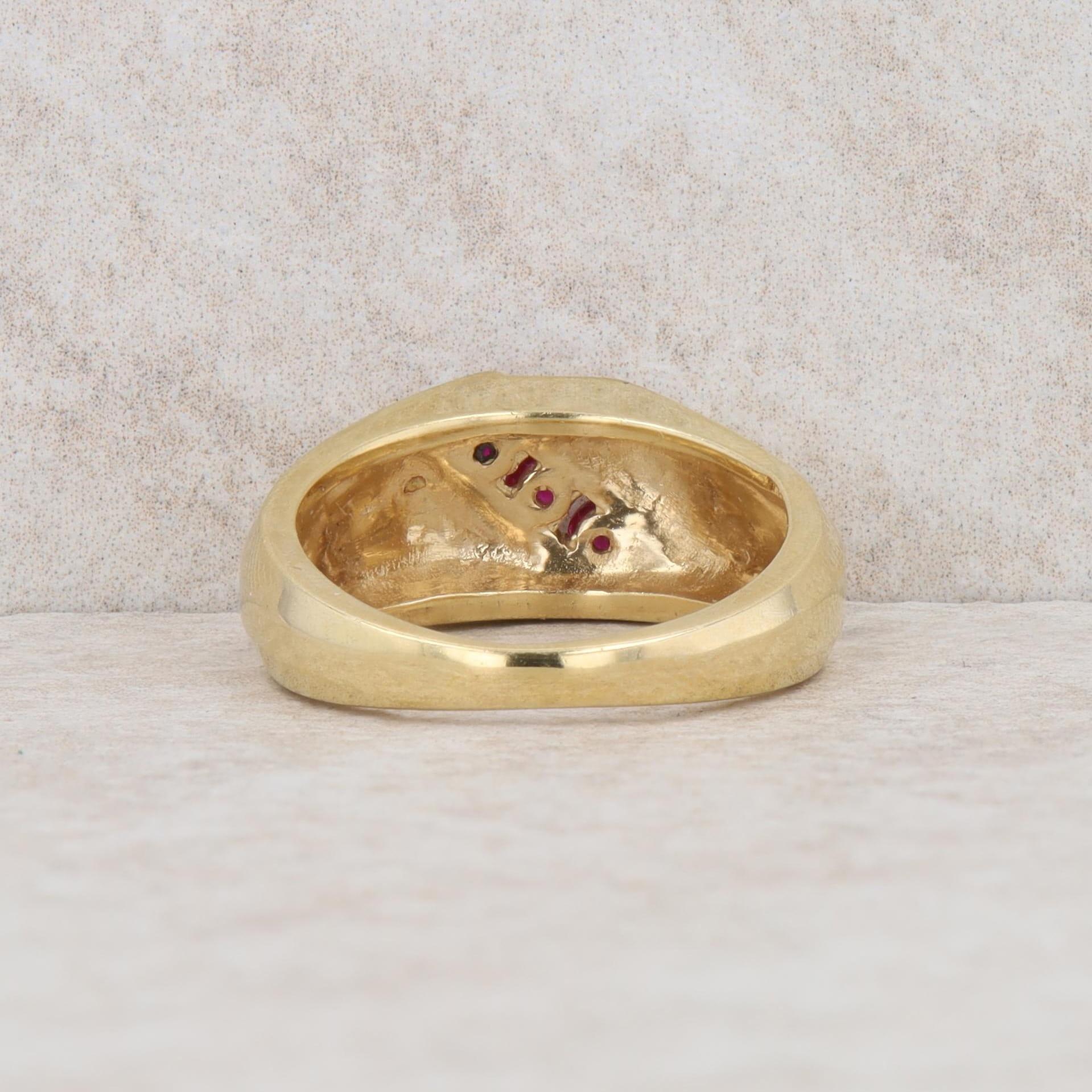 14k Yellow Gold Men's Three Stone Ruby Ring