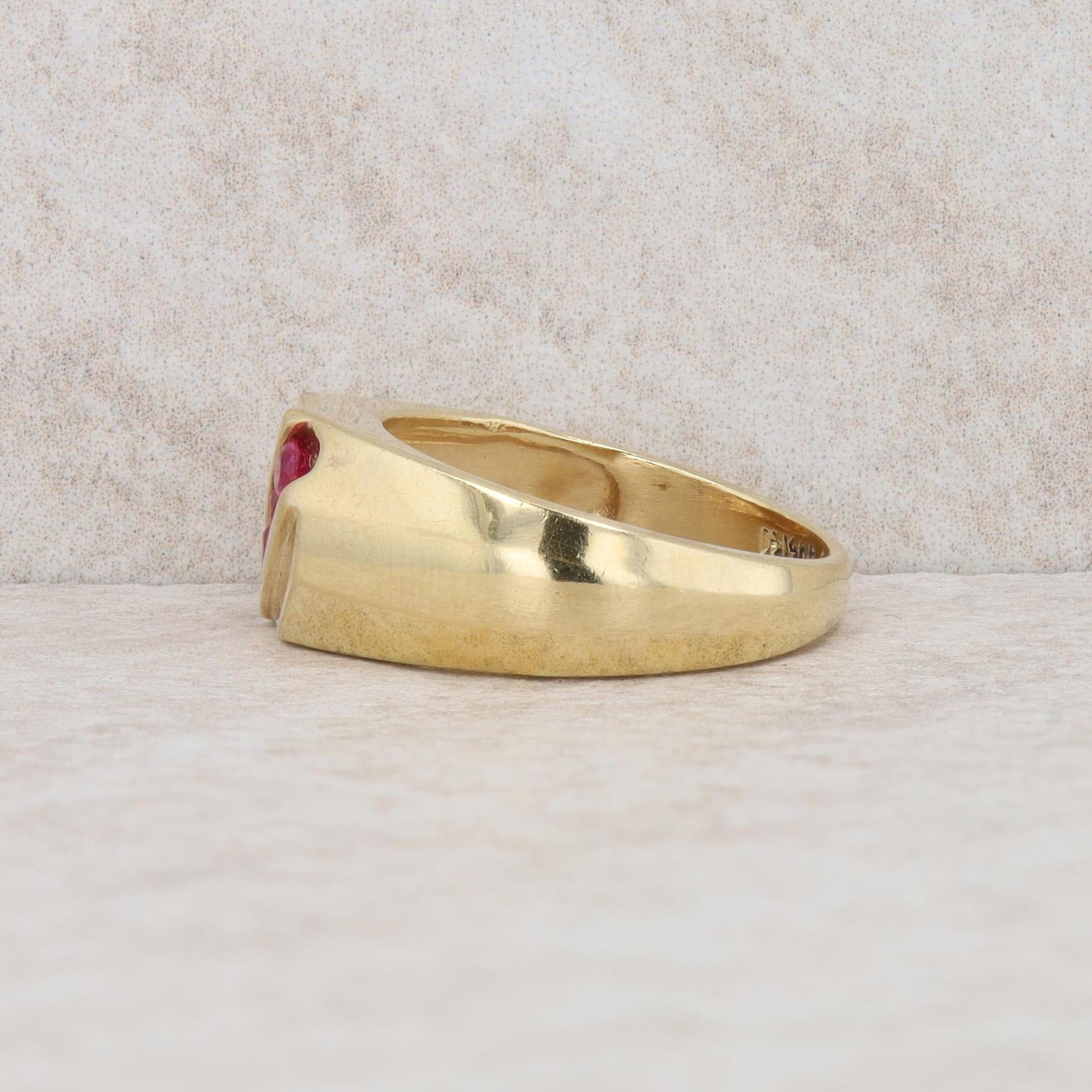 14k Yellow Gold Men's Three Stone Ruby Ring