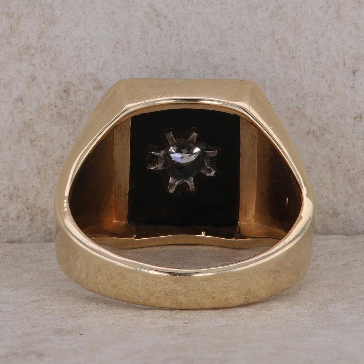 14k Yellow Gold Rectangular Onyx and Diamond Ring