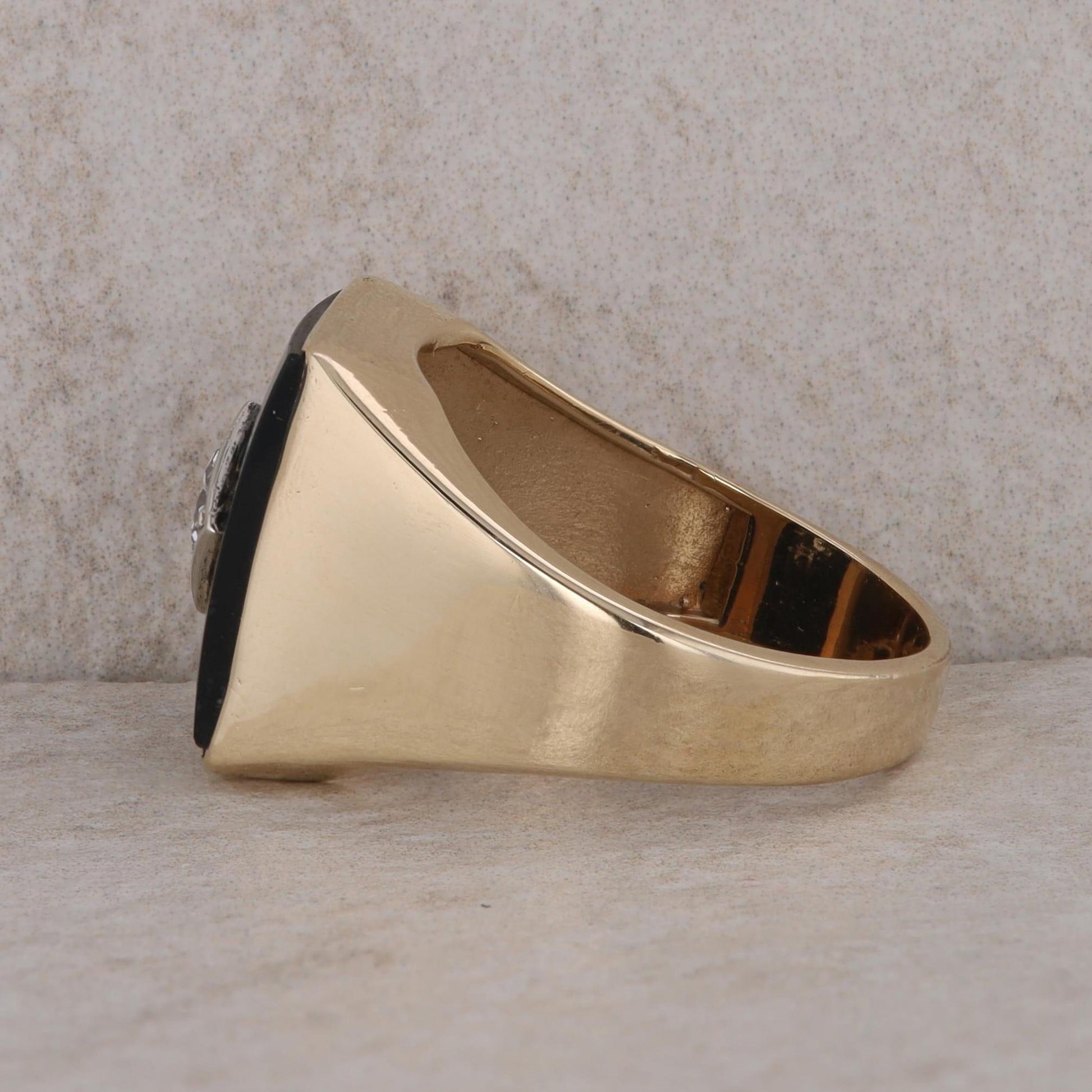 14k Yellow Gold Rectangular Onyx and Diamond Ring