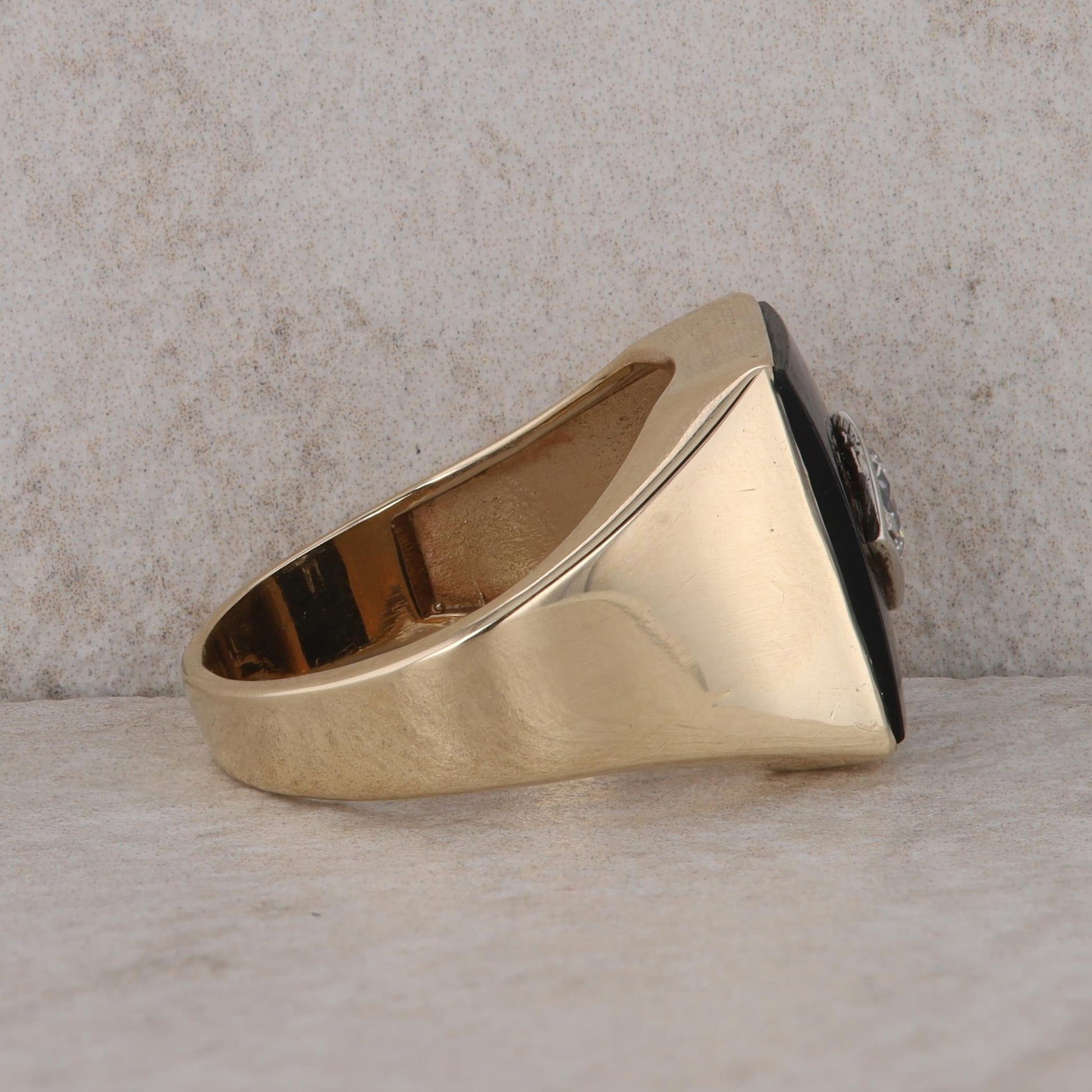 14k Yellow Gold Rectangular Onyx and Diamond Ring