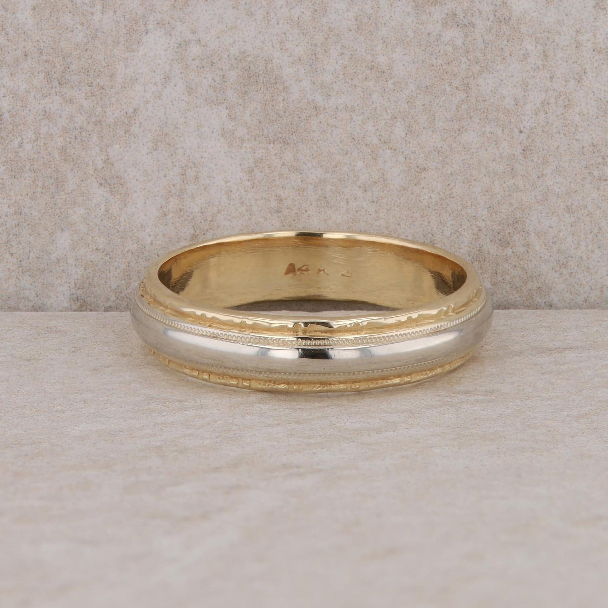 14k Yellow and White Gold Mens Wedding Band