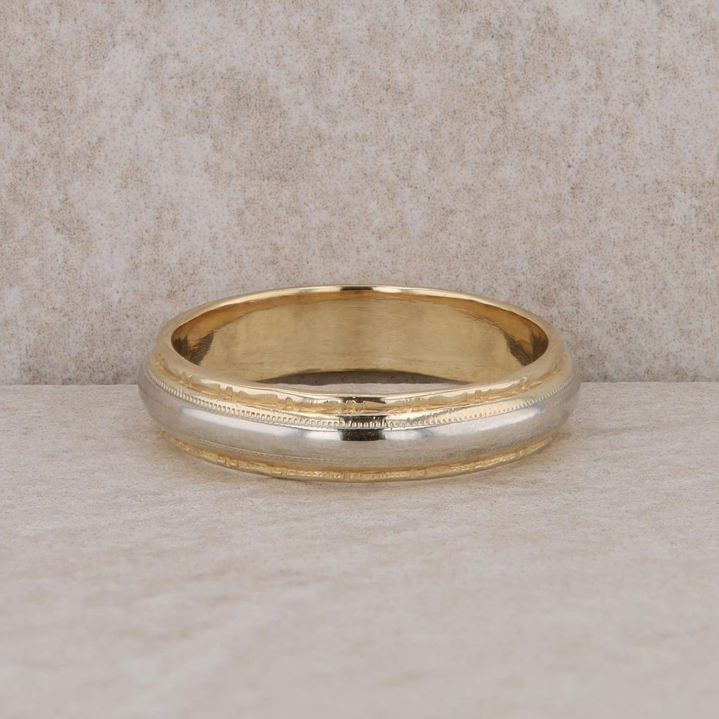 14k Yellow and White Gold Mens Wedding Band