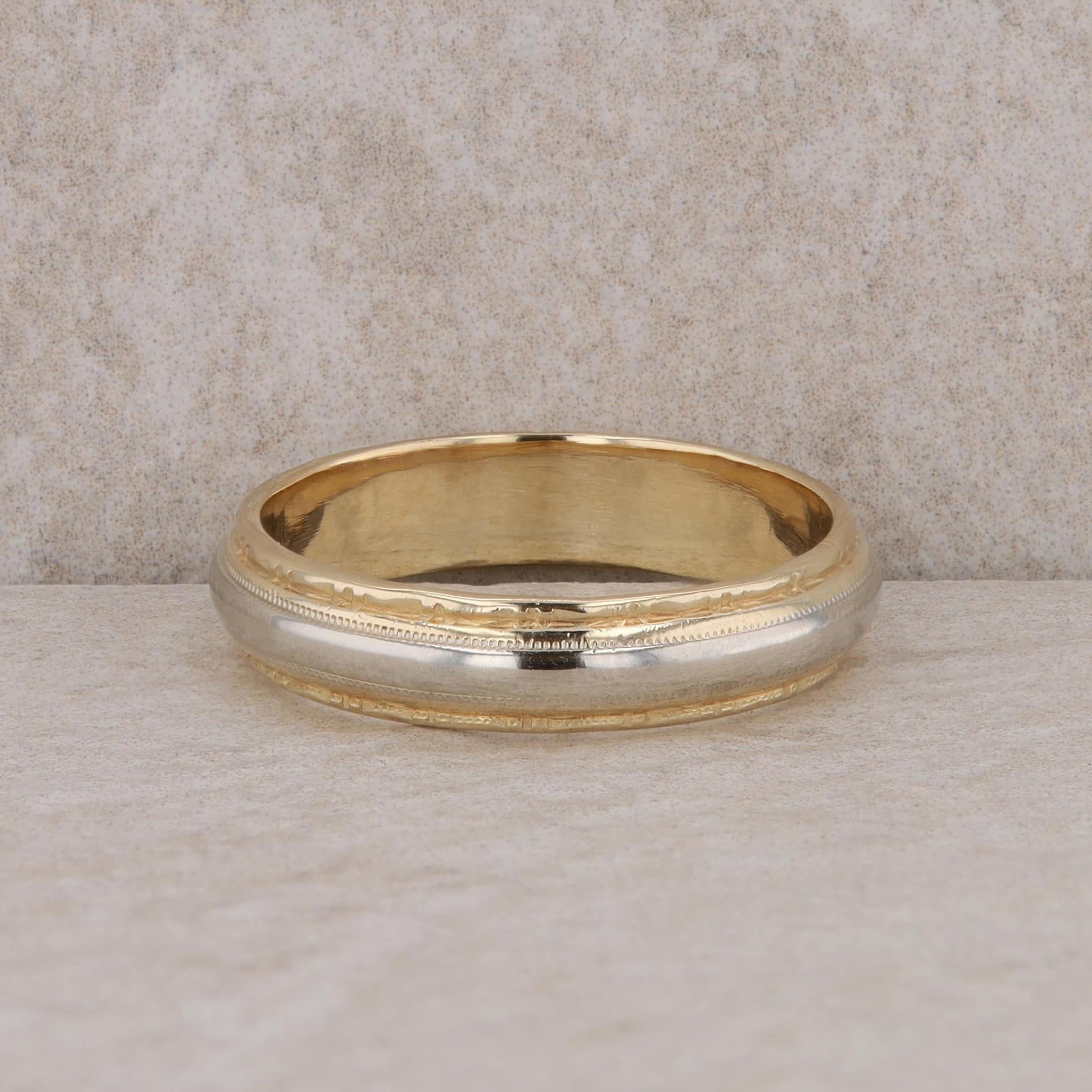 14k Yellow and White Gold Mens Wedding Band